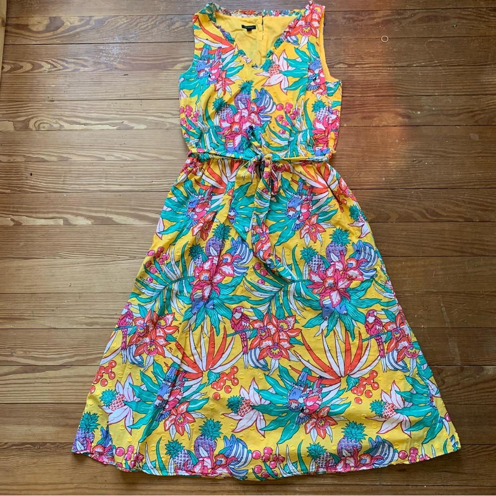 Talbots Tropical Print Hawaiian Floral Midi Dress
